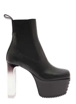 Rick Owens 'Minimal Grill Beatle' Black Boots with Trasparent Block Heel and Chunky Platform in Leather Woman Black