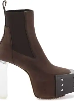 Rick Owens Platform Heeled Ankle Boots BROWN CLEAR