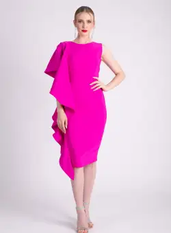 Rochie de ocazie cu volan amplu in lateral