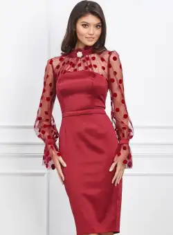 Rochie MBG bordo cu buline catifelate