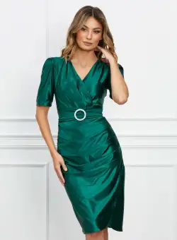 Rochie Tiffany verde cordon in talie si fronseu pe fusta