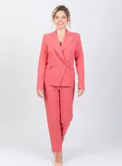 Sacou cambrat elegant corai cu buzunare laterale