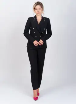 Sacou elegant negru prevazut cu doua randuri de nasturi si buzunare laterale