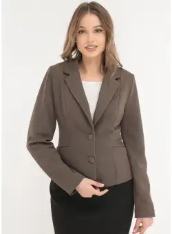 Sacou office din stofa maro texturata