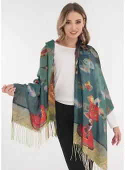 Sal fin din casmir cu imprimeu abstract multicolor si doua fete