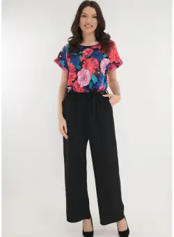 Salopeta lejera neagra cu flori maxi roz