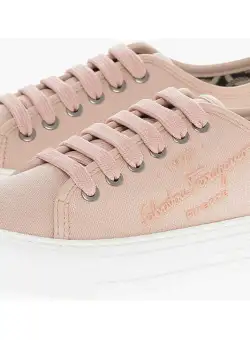 Salvatore Ferragamo Lace-Up Sneakers With Ton-Sur-Ton Embossed Logo Pink