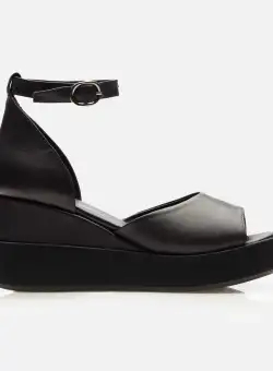 Sandale cu platforma dama din piele naturala - 222 Negru Box