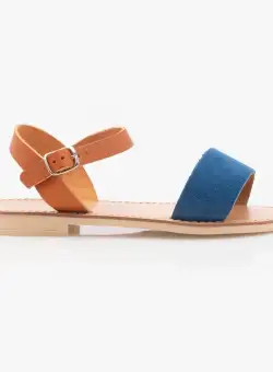 Sandale cu talpa joasa din piele naturala - 110 Blue+ Maro Velur Box