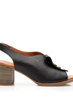 Sandale cu toc damă din piele naturală - 540 Negru Box