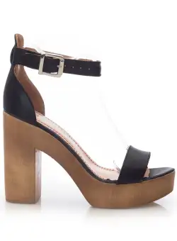 Sandale cu toc damă din piele naturală, Leofex - 039 Negru Box