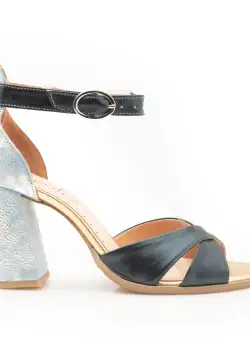 Sandale cu toc damă din piele naturală, Leofex - 148 Blue Închis Box Sidefat