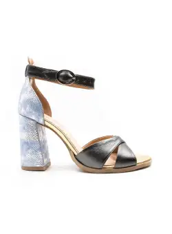 Sandale cu toc damă din piele naturală, Leofex - 148 Gri Blue Box Sidefat