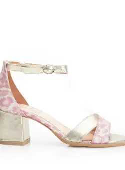 Sandale cu toc damă din piele naturală, Leofex - 228 Roz Auriu Box