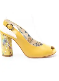 Sandale cu toc damă din piele naturală, Leofex - 250 Galben Box