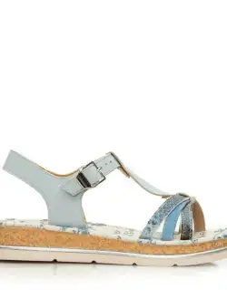 Sandale dama cu talpa joasa din piele naturala - 492 Blue box