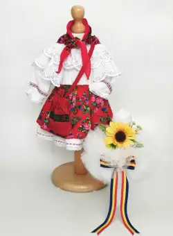 Set Botez Traditional , Costum Traditional Fetite Floral - 2 piese costumas si lumanare