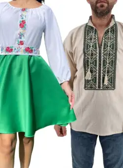 Set Cuplu 438 Camasa Traditionala si Rochie Stilizata cu motive traditionale