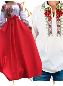 Set Cuplu 453 Camasa Traditionala si Rochie Stilizata cu motive traditionale