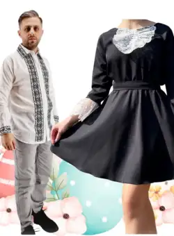 Set Cuplu 472 Camasa Traditionala si Rochie Stilizata cu motive traditionale