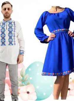 Set Cuplu 476 Camasa Traditionala si Rochie Stilizata cu motive traditionale