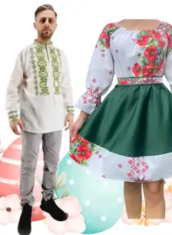 Set Cuplu 487 Camasa Traditionala si Rochie Stilizata cu motive traditionale