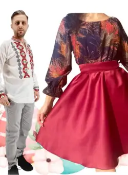 Set Cuplu 498 Camasa Traditionala si Rochie Stilizata cu motive florale