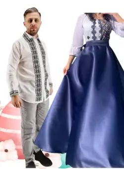 Set Cuplu 501 Camasa Traditionala si Rochie Stilizata cu motive traditionale