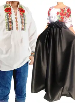 Set Cuplu 546 Camasa Traditionala si Rochie Stilizata cu motive traditionale
