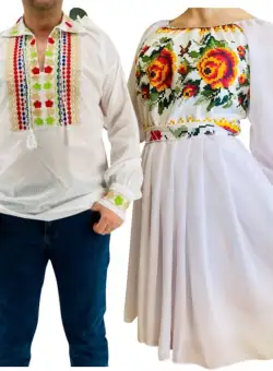 Set Cuplu Traditional 222 Camasa Traditionala si Rochie cu motive traditionale