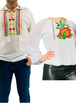 Set Cuplu Traditional 223 Camasa Traditionala si Rochie cu motive traditionale