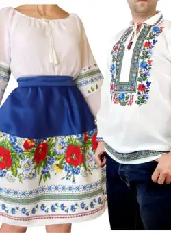 Set Cuplu Traditional 239 Camasa Traditionala si Rochie cu motive traditionale