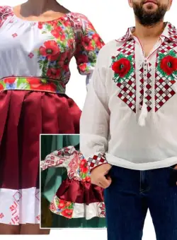 Set Cuplu Traditional 257 Camasa Traditionala si Rochie cu motive traditionale