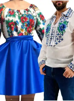 Set Cuplu Traditional 269 Camasa Traditionala si Rochie cu motive traditionale