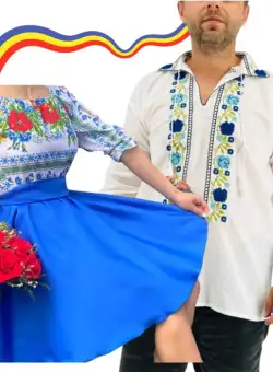 Set Cuplu Traditional 306 Camasa Traditionala si Rochie cu motive traditionale