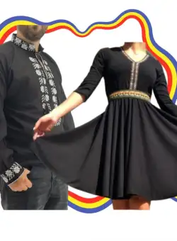 Set Cuplu Traditional 338 Camasa Traditionala si Rochie cu motive traditionale