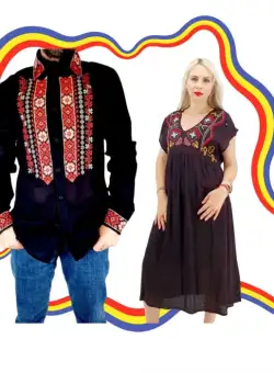 Set Cuplu Traditional 378 Camasa Traditionala si Rochie Traditionala