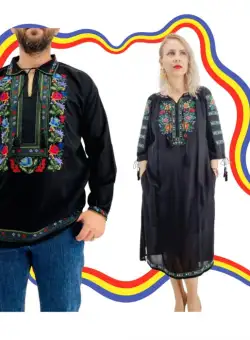 Set Cuplu Traditional 395 Camasa Traditionala si Rochie Traditionala