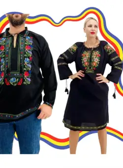 Set Cuplu Traditional 397 Camasa Traditionala si Rochie Traditionala