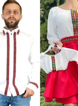 Set Traditional tata - mama - fiica Camasa , rochie mama si rochita fetita