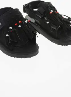 Suicoke Solid Color Sandals With Fringes And Beads Details Black