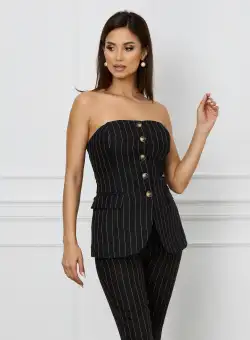 Top tip corset negru cu dungi si nasturi