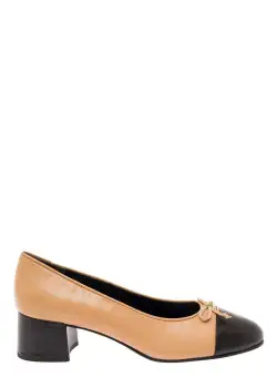 Tory Burch Beige and Black Ballet Flats with Bow Detail and Bi-Color Toe in Smooth Leather Woman BEIGE