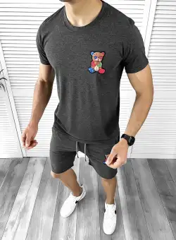 Trening barbati gri inchis pantaloni + tricou 10591 43-5