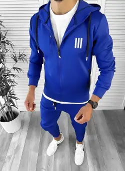 Trening barbati slim fit Pantaloni + Hanorac albastru 12233 P19-4.3