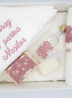 Trusou Botez Fetite brodat - Roz