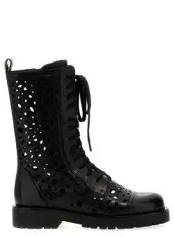 TWINSET TWINSET Openwork leather combat boots BLACK