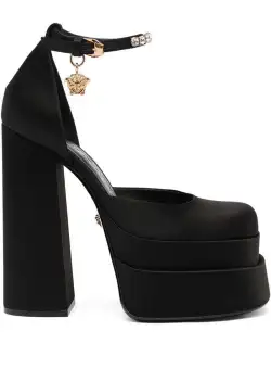 Versace 'Aevitas' Black Pumps with Medusa Charm and Platform in Silk Blend Woman BLACK