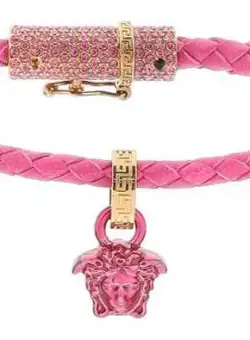 Versace Braided Leather Bracelet GLOSSY PINK VERSACE GOLD