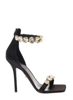 Versace High Heels with Crystal Embellishemnt in Black Silk Woman Black